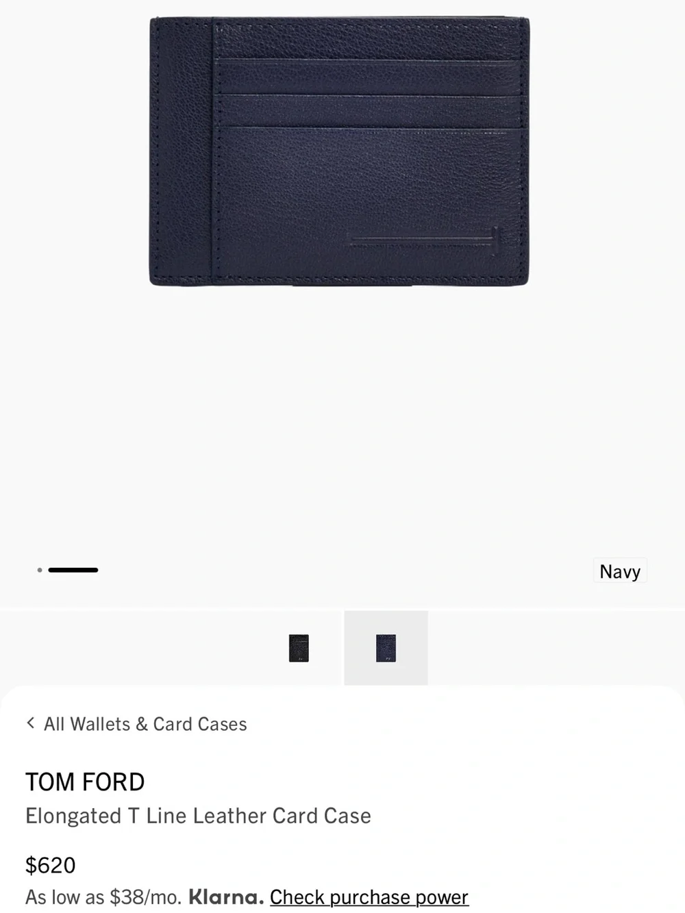 Tom Ford navy leather card holder with T-line detail